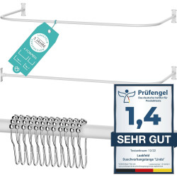 Shower Curtain Rail L Shape & U Shape – 4 w 1 System z 12 Pierścieniami