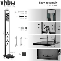 vhbw Stojak do odkurzaczy bezprzewodowych Dyson V15 / V12 / V11 / V10 / V8 / V7 / V6 – z uchwytem na akcesoria i mopa