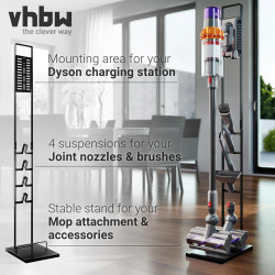 vhbw Stojak do odkurzaczy bezprzewodowych Dyson V15 / V12 / V11 / V10 / V8 / V7 / V6 – z uchwytem na akcesoria i mopa