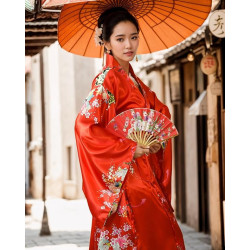 PLULON Zestaw Yukata Kimono XXL – Japońska stylizacja: satynowy szlafrok, wachlarz, torebka, ozdoba do włosów i skarpetki Tabi