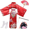 PLULON Zestaw Yukata Kimono XXL – Japońska stylizacja: satynowy szlafrok, wachlarz, torebka, ozdoba do włosów i skarpetki Tabi